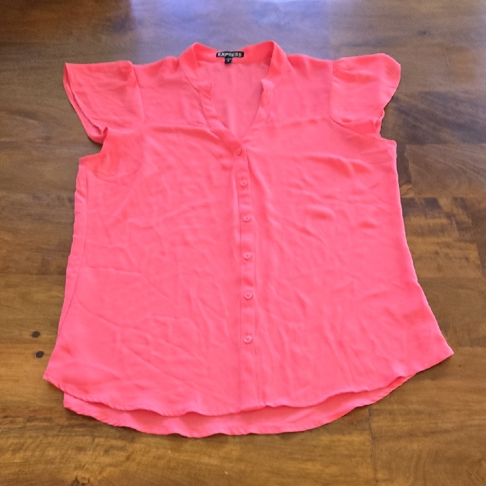 Express Coral Pink Button Front Flutter Sleeve Blouse Size Medium